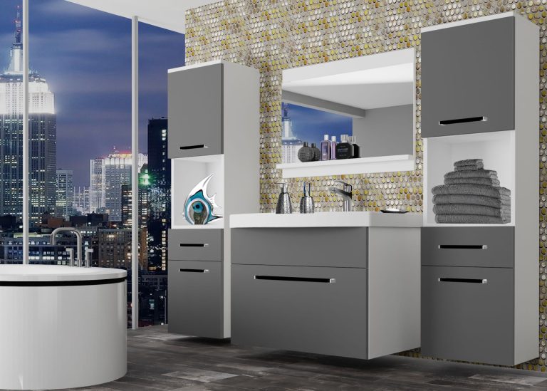 Mobili da bagno Belini grigio opaco + lavabo + specchio Produttore ROD M 6/0/W/SR/0/ZW