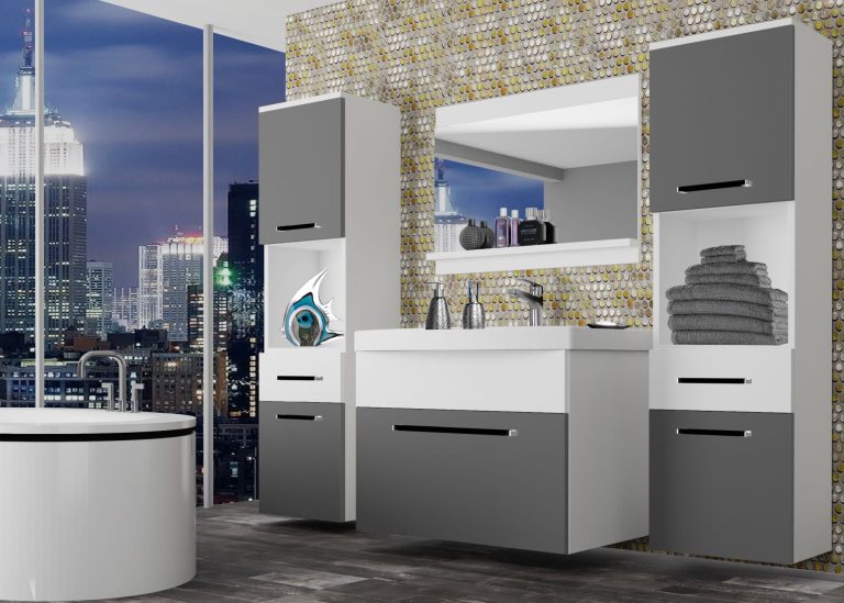 Mobili da bagno Belini grigio opaco / bianco opaco + lavabo + specchio Produttore ROD M 6/0/W/SRW/0/ZW
