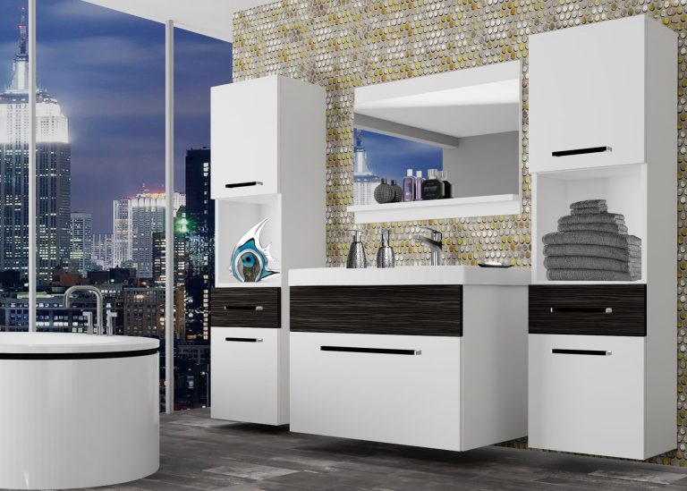 Mobili da bagno Belini bianco opaco / ebano reale + lavabo + specchio Produttore ROD M 6/0/W/WHK/0/ZW
