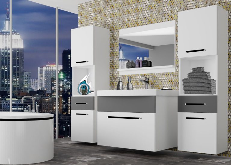 Mobili da bagno Belini bianco opaco / grigio opaco + lavabo + specchio Produttore ROD M 6/0/W/WSR/0/ZW