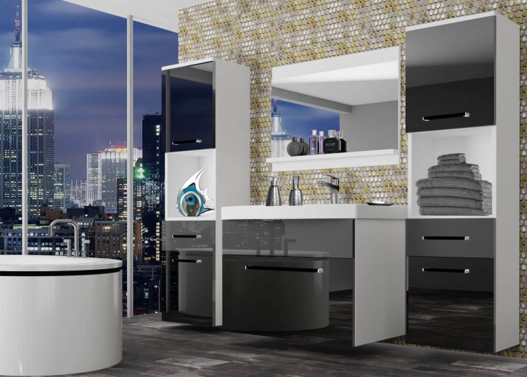 Mobili da bagno Belini nero lucido / grigio lucido + lavabo + specchio Produttore ROD P 6/0/W/BS/0/ZW