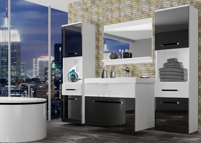 Mobili da bagno Belini nero lucido / bianco lucido + lavabo + specchio Produttore ROD P 6/0/W/BW/0/ZW