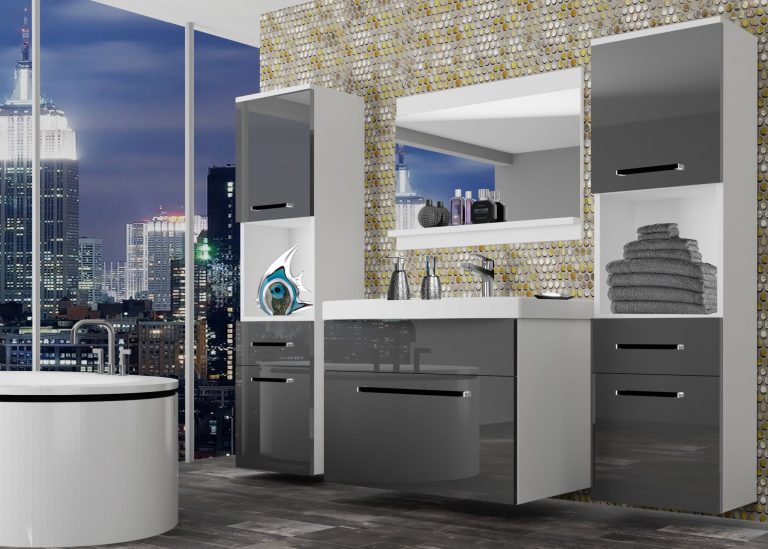 Mobili da bagno Belini grigio lucido + lavabo + specchio Produttore ROD P 6/0/W/S/0/ZW