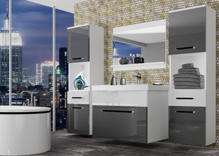 Mobili da bagno Belini grigio lucido / bianco lucido + lavabo + specchio Produttore ROD P 6/0/W/SW/0/ZW
