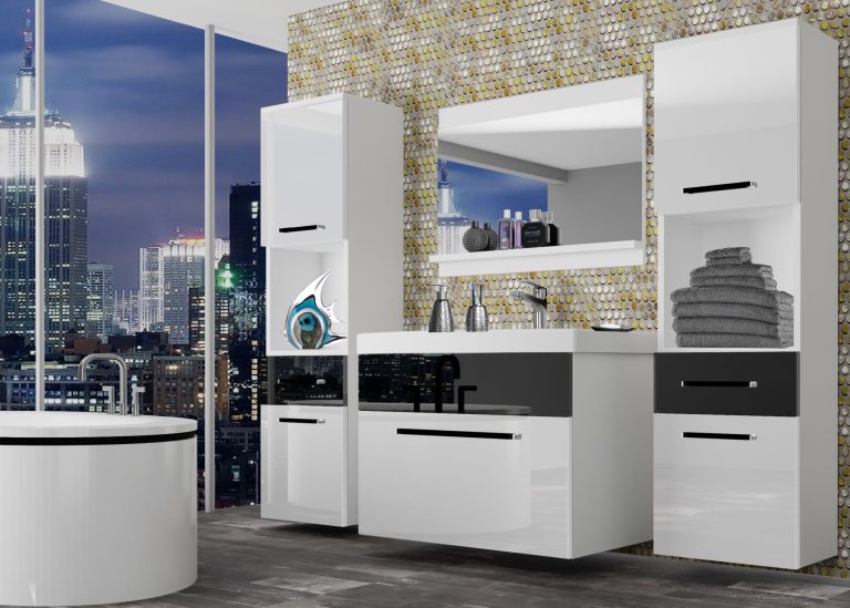Mobili da bagno Belini bianco lucido / nero lucido + lavabo + specchio Produttore ROD P 6/0/W/WB/0/ZW
