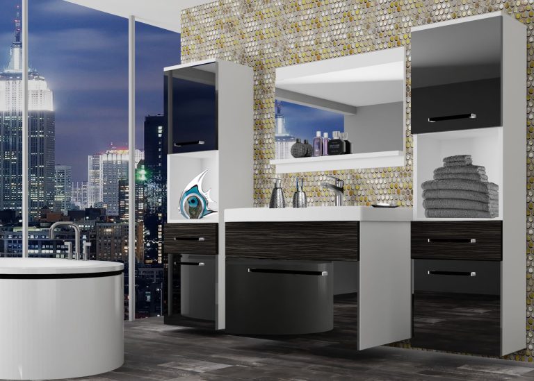 Mobili da bagno Belini nero lucido / ebano reale + lavabo + specchio Produttore ROD PM 6/0/W/BHK/0/ZW