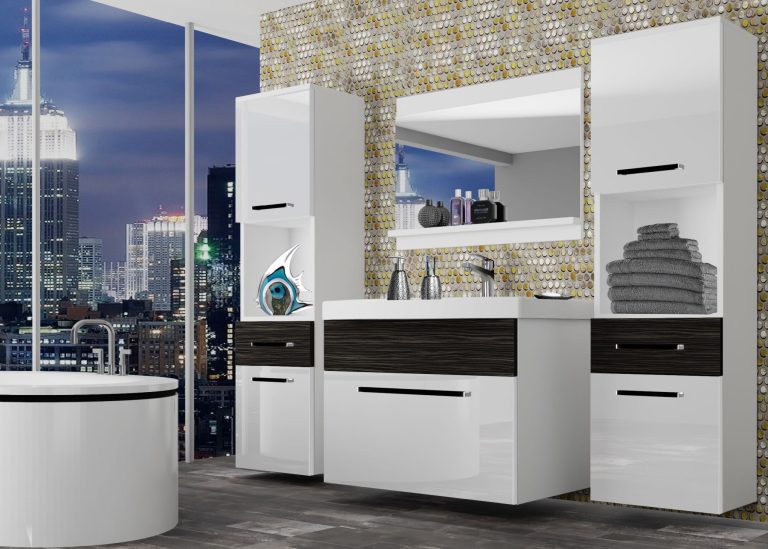 Mobili da bagno Belini bianco lucido / ebano reale + lavabo + specchio Produttore ROD PM 6/0/W/WHK/0/ZW