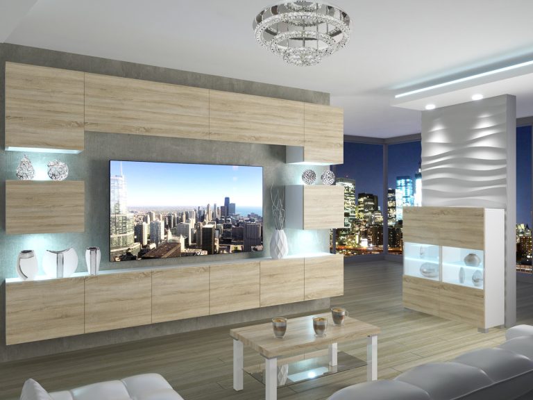 Parete attrezzata 300 cm TV rovere wotan / rovere sonoma – Produttore IMP PRIMO 3/5/W/DS/0/0