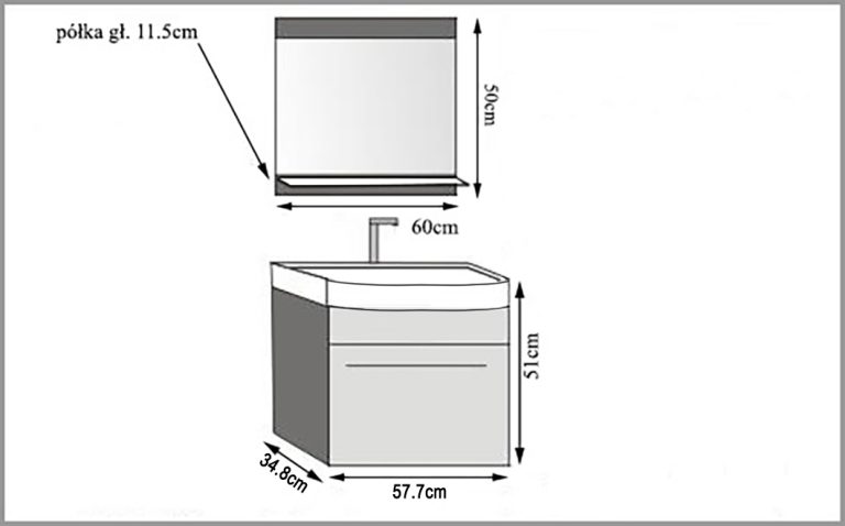 Mobili da bagno Belini nero lucido / bianco lucido + lavabo + specchio Produttore ROD P 1/0/W/BW/0/ZW
