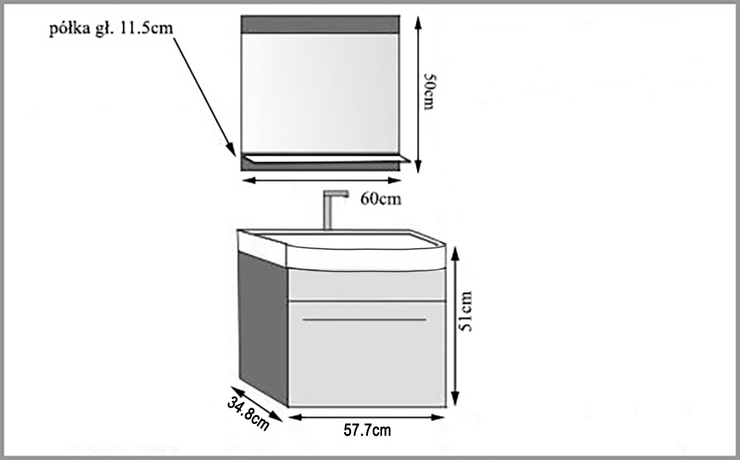 Mobili da bagno Belini grigio lucido / nero lucido + lavabo + specchio Produttore ROD P 1/0/W/SB/0/ZW
