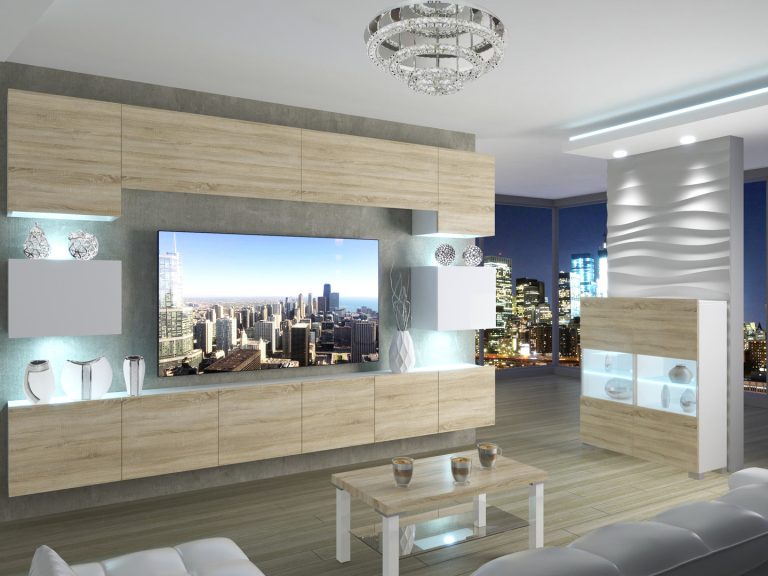 Parete attrezzata 300 cm Belini rovere sonoma / bianco lucido Imperium 3 Produttore IMP 3/5/W/DSWDS/0/0