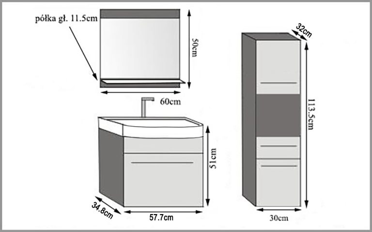 Mobili da bagno Belini grigio opaco / bianco opaco + lavabo + specchio Produttore ROD M 3/0/W/SRW/0/ZW