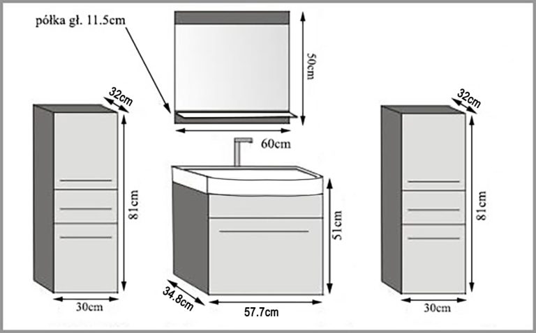 Mobili da bagno Belini grigio lucido / nero lucido + lavabo + specchio Produttore ROD P 4/0/W/SB/0/ZW
