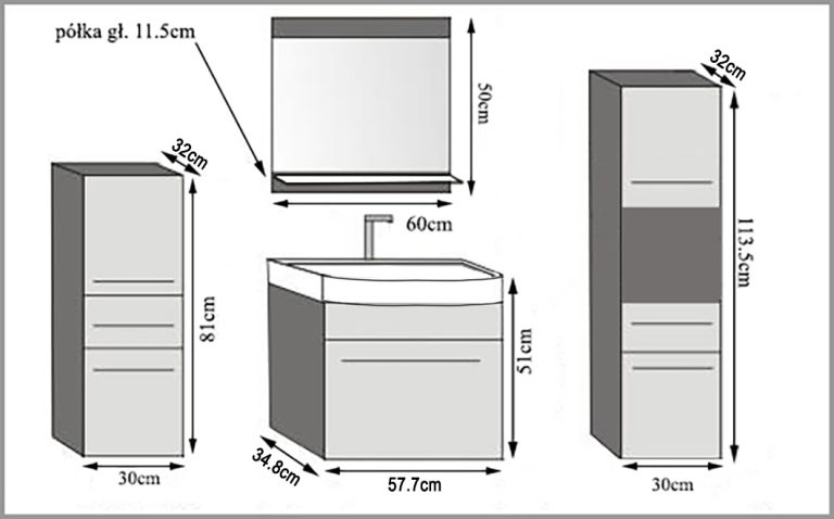 Mobile da bagno con lavabo e specchio bianco opaco – Produttore ROD PRIMO M 5/0/W/W/0/ZINC