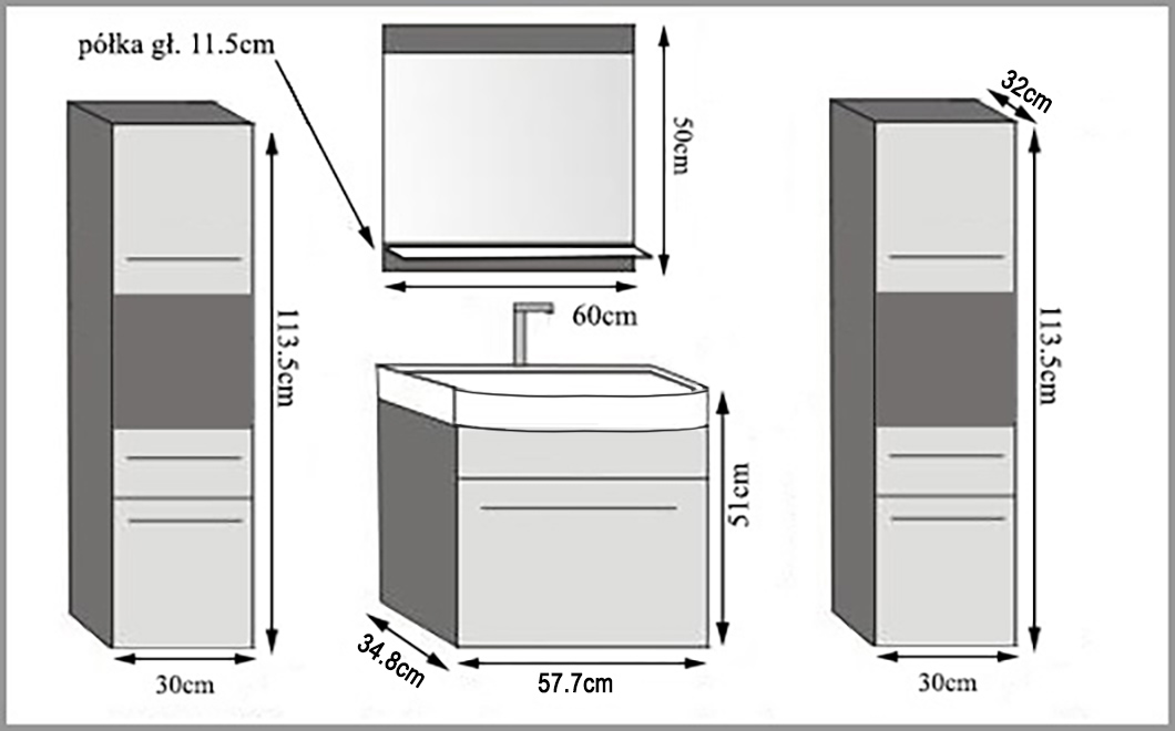 Mobili da bagno Belini nero opaco / ebano reale + lavabo + specchio Produttore ROD M 6/0/W/BHK/0/ZW