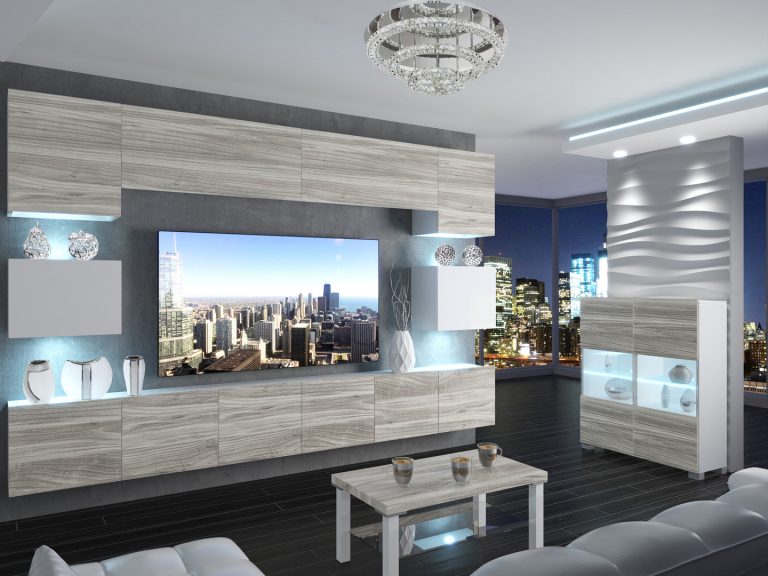 Parete attrezzata 300 cm Belini grigio antracite Glamour Wood / bianco lucido Imperium 3 Produttore IMP 3/5/W/GW1WGW1/0/0