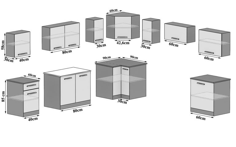 Mobili da cucina 420 cm bianco lucido nero lucido con piano di lavoro Produttore INF UNIQAPLUS/4/WT/WB/0/B1