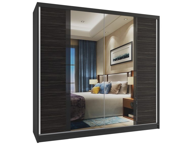 Armadio scorrevole 200 cm con specchio nero ebano scuro Produttore MV SZP1/2/B/HK/B/HI