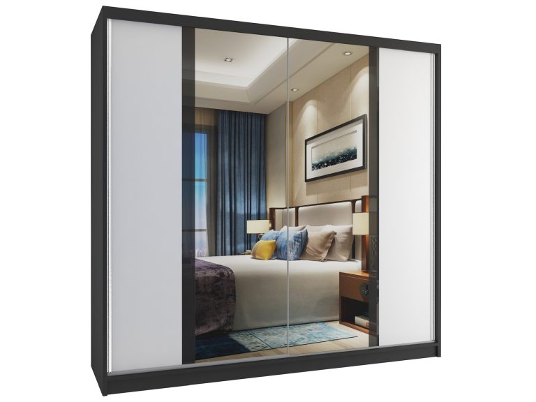 Armadio 200 cm Belini nero opaco / bianco opaco con ante scorrevoli e specchio Produttore MV SZP1/1/B/W/B/HI