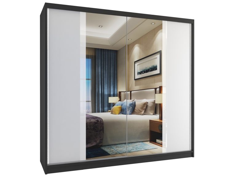 Armadio 200 cm Belini nero opaco / bianco opaco con ante scorrevoli e specchio Produttore MV SZP1/1/B/W/W/HI