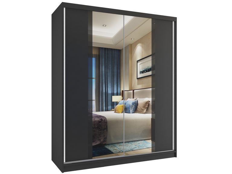 Armadio scorrevole 133 cm con specchio nero ebano scuro Produttore MV SZP2/2/B/B/B/HI