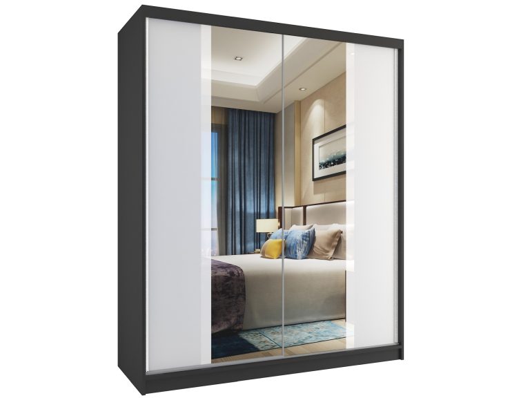 Armadio scorrevole 133 cm con specchio nero ebano scuro Produttore MV SZP2/2/B/W/W/HI