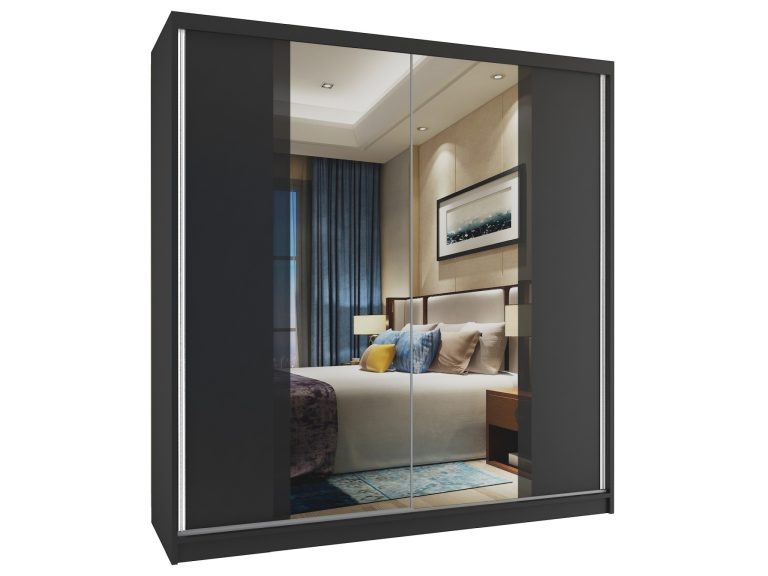 Armadio scorrevole 158 cm con specchio nero ebano scuro Produttore MV SZP3/2/B/B/B/HI
