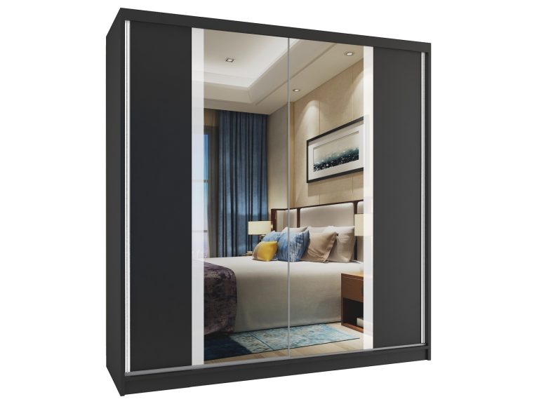 Armadio scorrevole 158 cm con specchio nero ebano scuro Produttore MV SZP3/2/B/B/W/HI