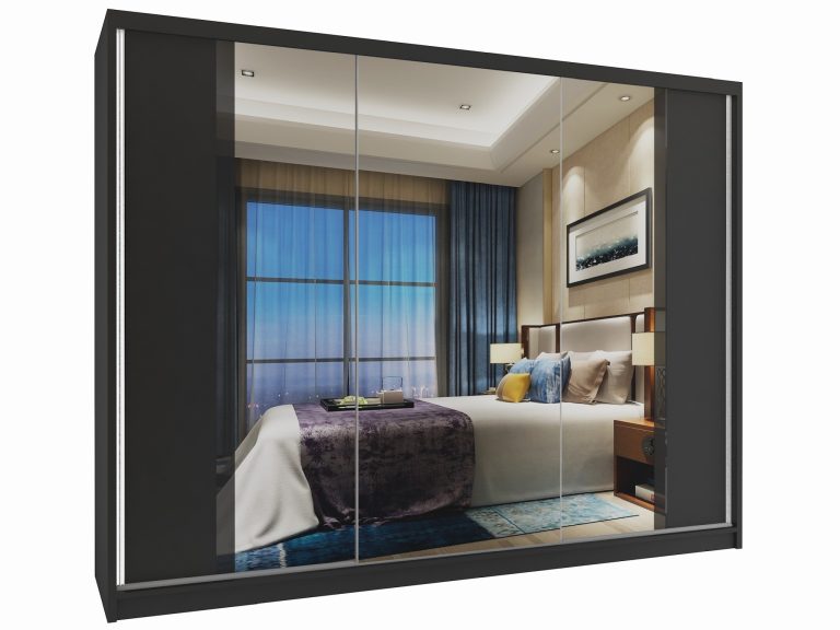 Armadio 235 cm Belini nero opaco con ante scorrevoli e specchio Produttore MV SZP4/1/1B/2B1L/B/HI