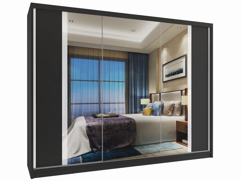 Armadio 235 cm Belini nero opaco con ante scorrevoli e specchio Produttore MV SZP4/1/1B/2B1L/W/HI