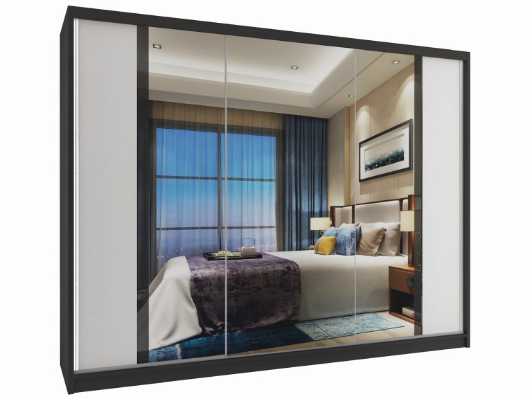 Armadio 235 cm Belini nero opaco / bianco opaco con ante scorrevoli e specchio Produttore MV SZP4/1/1B/2W1L/B/HI