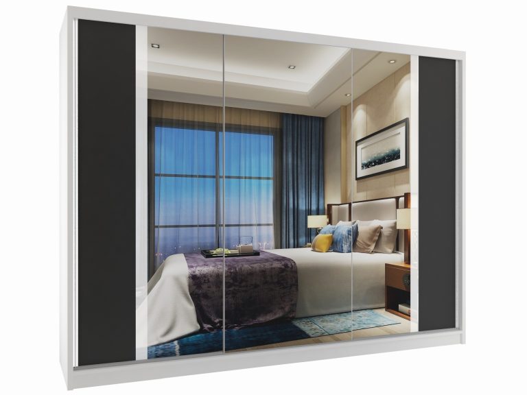 Armadio 235 cm Belini bianco opaco / nero opaco con ante scorrevoli e specchio Produttore MV SZP4/1/1W/2B1L/W/HI