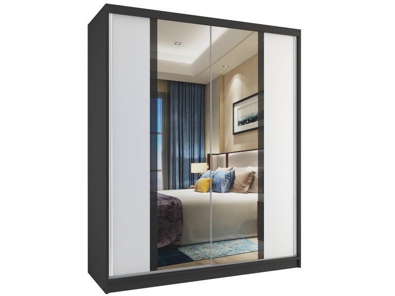 Armadio scorrevole 133 cm con specchio nero ebano scuro Produttore MV SZP2/2/B/W/B/HI