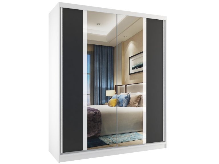 Armadio scorrevole 133 cm con specchio bianco opaco Produttore MV SZP2/2/W/B/W/HI