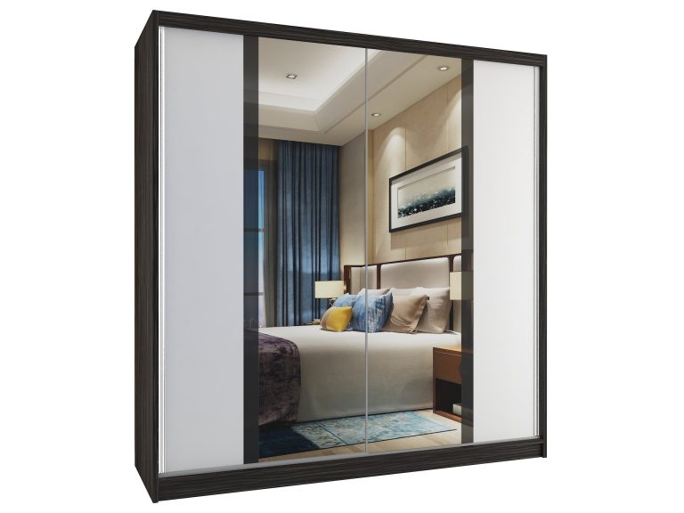 Armadio scorrevole 158 cm con specchio nero ebano scuro Produttore MV SZP3/2/B/W/B/HI