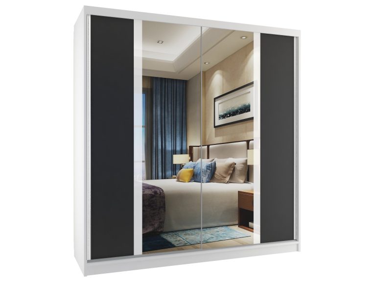 Armadio scorrevole 158 cm con specchio nero ebano scuro Produttore MV SZP3/2/W/B/W/HI