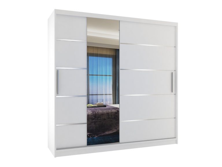 Armadio 200 cm Belini bianco opaco con ante scorrevoli a specchio e cassetti Produttore MBP SZP5/1/W/W/0/KLAL