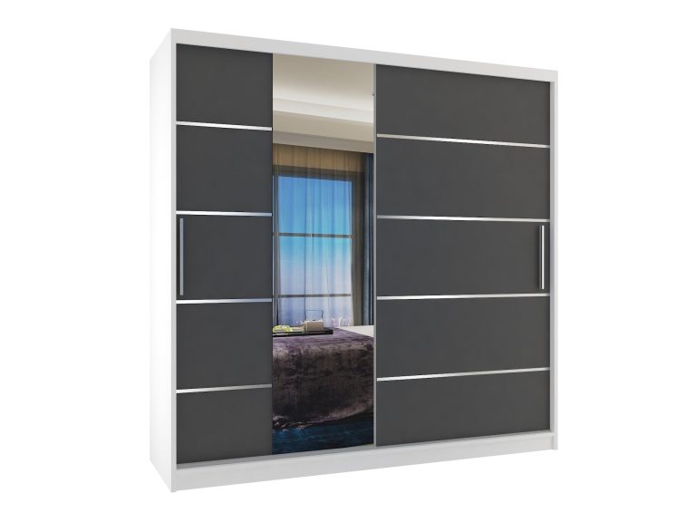 Armadio 200 cm Belini bianco opaco / grigio opaco con ante scorrevoli a specchio e cassetti Produttore MBP SZP5/1/W/SR/0/KLAL

