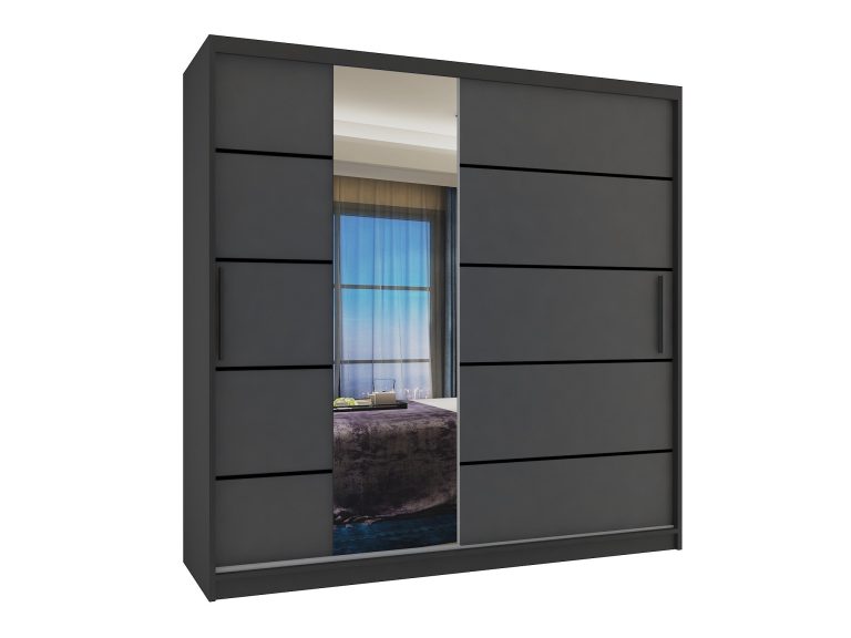 Armadio 200 cm Belini nero opaco / grigio opaco con ante scorrevoli a specchio e cassetti Produttore MBP SZP5/1/B/SR/0/KLP

