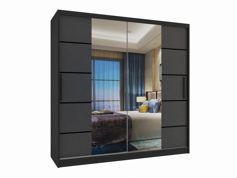 Armadio 200 cm Belini nero opaco / grigio opaco con ante scorrevoli a specchio e cassetti Produttore ME SZP5/1/B/SR/0/KLP
