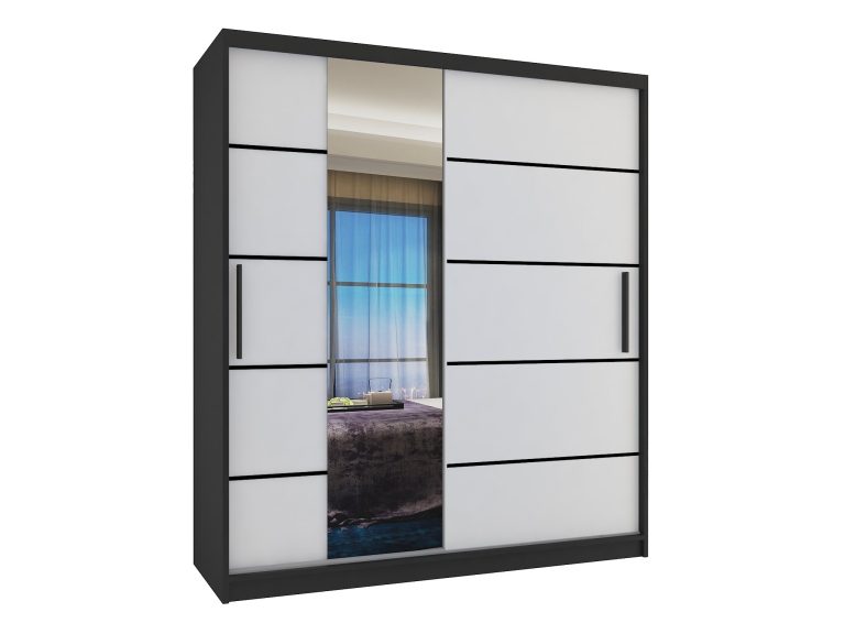 Armadio 133 cm Belini nero opaco / bianco opaco con ante scorrevoli a specchio e cassetti Produttore MBP SZP6/1/B/W/0/KLP