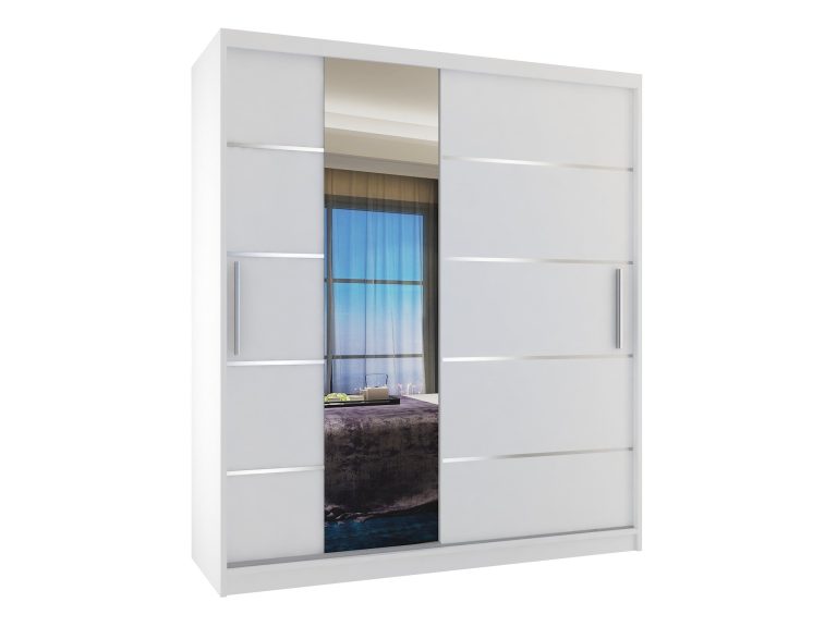 Armadio 133 cm Belini bianco opaco con ante scorrevoli a specchio e cassetti Produttore MBP SZP6/1/W/W/0/KLAL