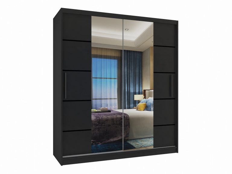 Armadio 133 cm Belini nero opaco con ante scorrevoli a specchio e cassetti Produttore ME SZP6/1/B/B/0/KLP