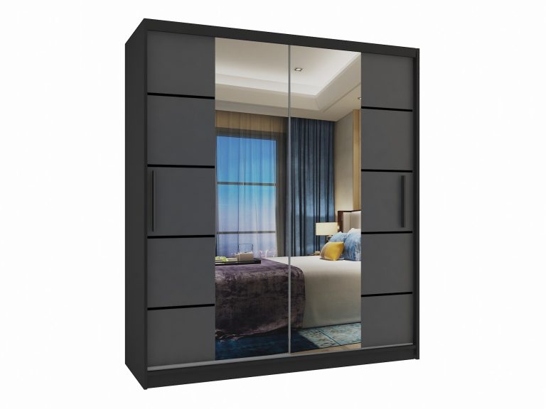 Armadio 133 cm Belini nero opaco / grigio opaco con ante scorrevoli a specchio e cassetti Produttore ME SZP6/1/B/SR/0/KLP