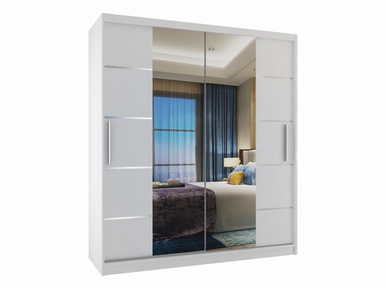 Armadio 133 cm Belini bianco opaco con ante scorrevoli a specchio e cassetti Produttore ME SZP6/1/W/W/0/KLAL