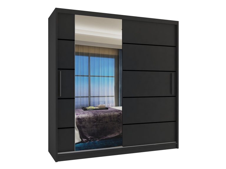 Armadio 158 cm Belini nero opaco con ante scorrevoli a specchio e cassetti Produttore MBP SZP7/0/B/B/0/KLP