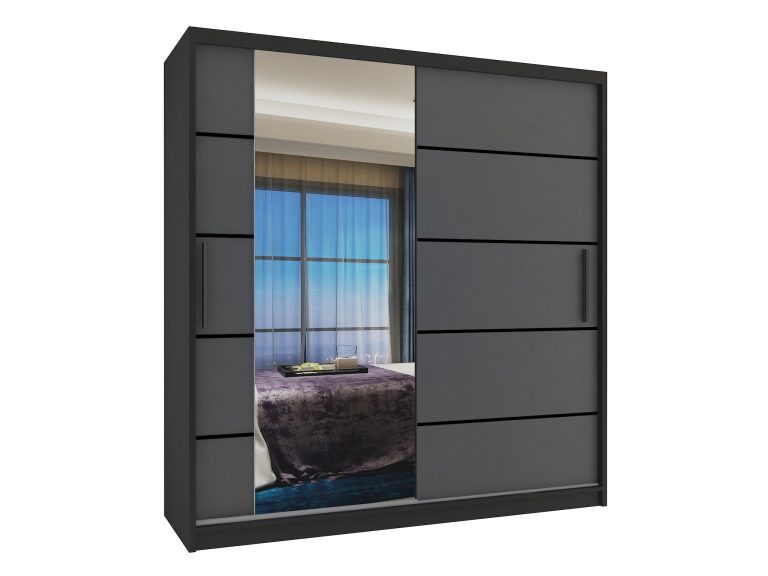 Armadio 158 cm Belini nero opaco / grigio opaco con ante scorrevoli a specchio e cassetti Produttore MBP SZP7/0/B/SR/0/KLP