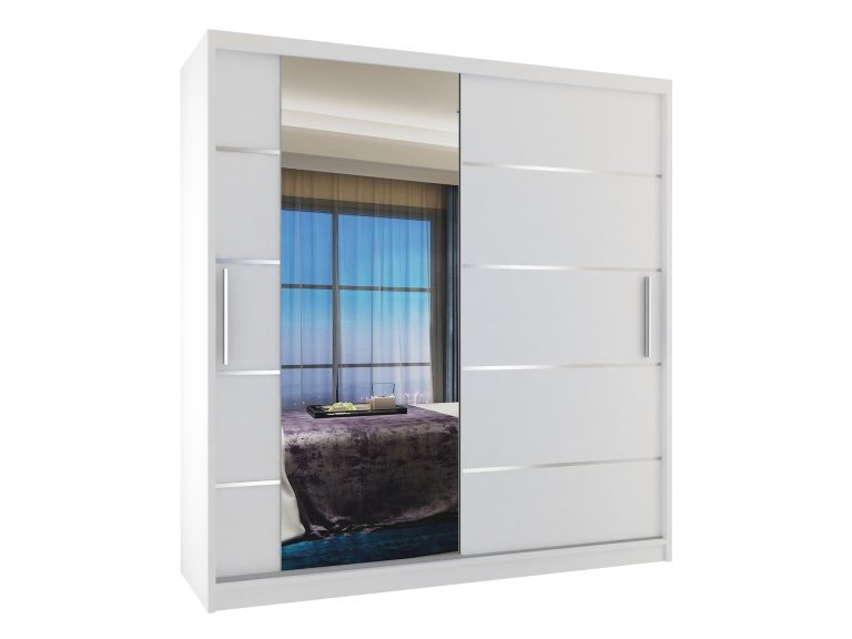 Armadio 158 cm Belini bianco opaco con ante scorrevoli a specchio e cassetti Produttore MBP SZP7/0/W/W/0/KLAL