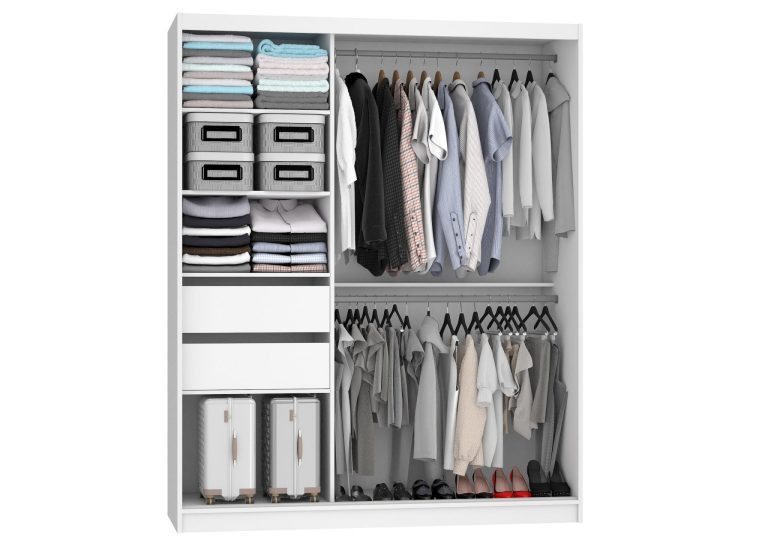 Armadio 158 cm Belini bianco opaco con ante scorrevoli a specchio e cassetti Produttore MBP SZP7/0/W/W/0/KLAL
