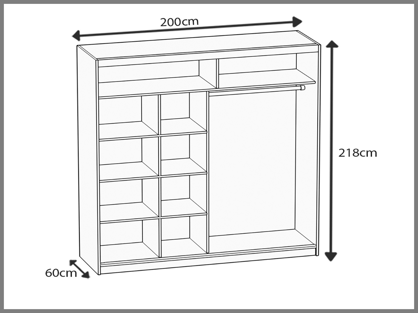 Armadio 200 cm Belini nero opaco con ante scorrevoli e specchio Produttore MV SZP1/1/B/B/W/HI